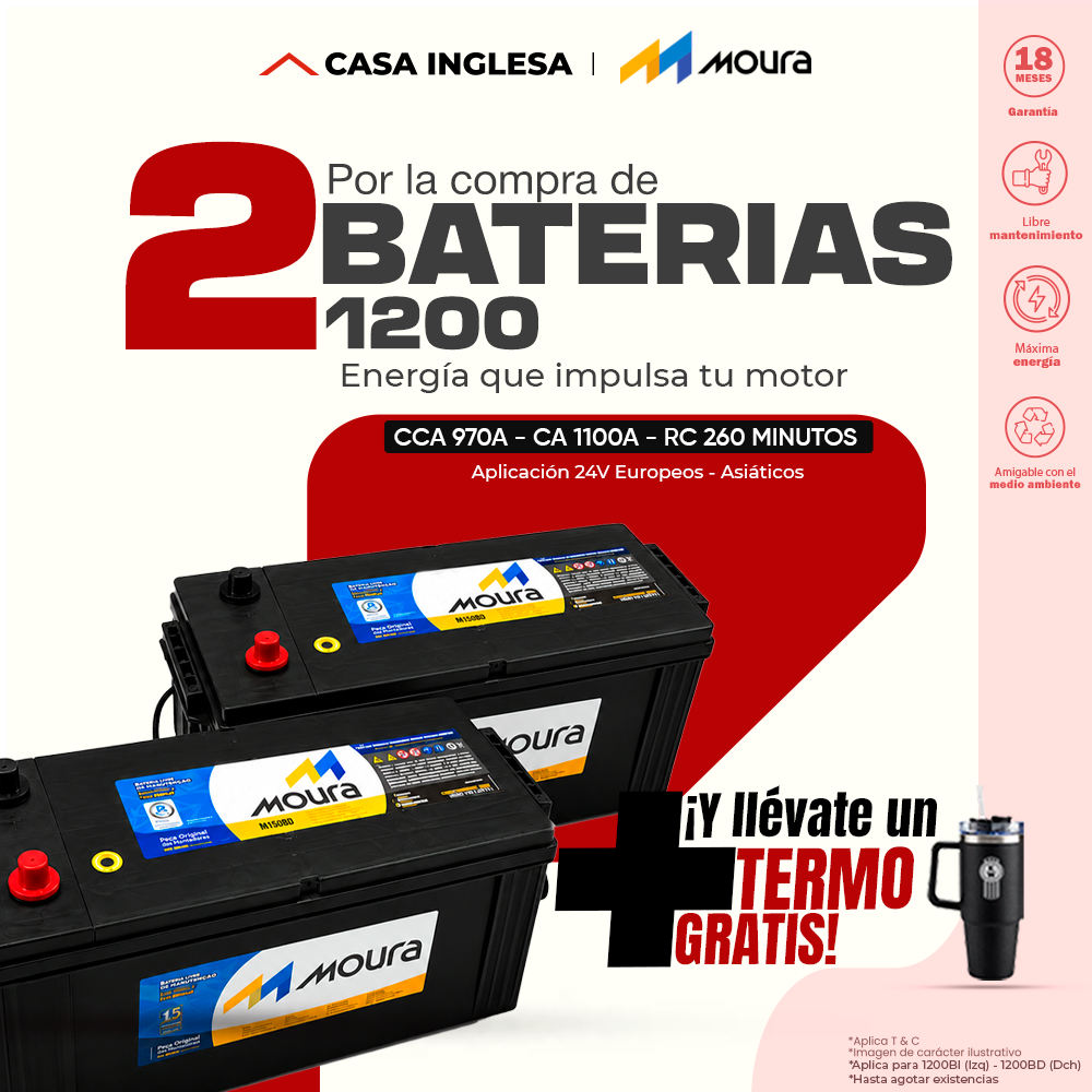 BATERIA MOURA 1200 CCA 970A CA1100A RC 260 MINUTOS 1
